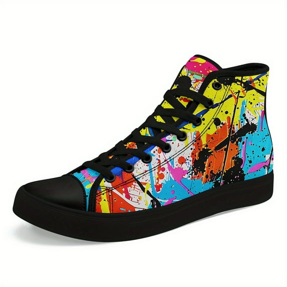 Coolcustomize Men's Plus Size Graffiti High-Top Sneakers, Vibrant Street Art Design, Hip-Hop Shoes for Casual Outdoor Wear, Hiphop Fashion, Bold Fashion Statement, Streetwear Style, Streetwear Lovers