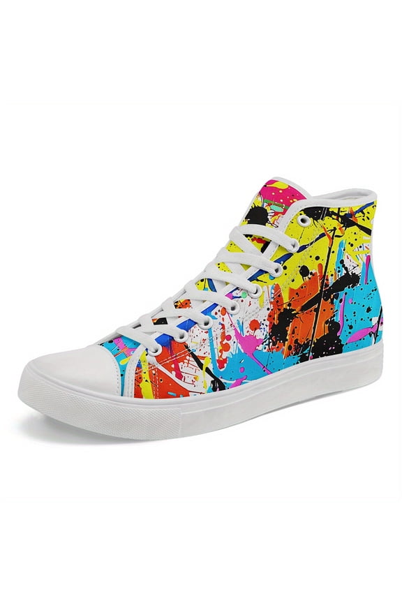Men's Plus Size Graffiti High-Top Sneakers, Vibrant Street Art Design, Hip-Hop Shoes for Casual Outdoor Wear, Hiphop Fashion, Bold Fashion Statement, Streetwear Style, Streetwear Lovers