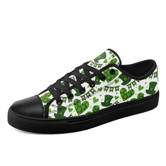 Coolcustomize Men's Plus Size Green/White Charming Festive St Patrick's Elements Art Lace-Up Casual Sneakers, Comfortable Lightweight Dailywear Low Top Canvas Shoes, Fabric Inner & Upper Casual Shoes
