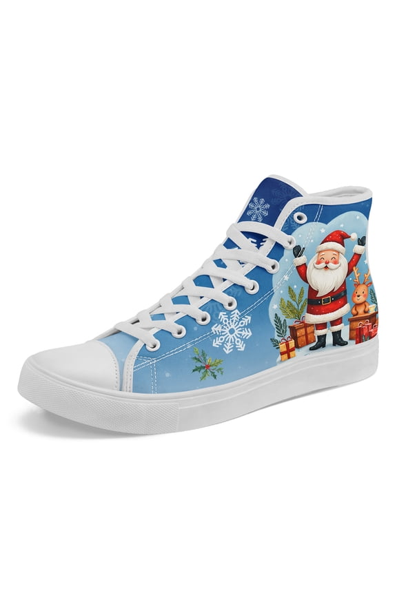 Men's Plus Size High-Top Christmas Shoes with Santa & Reindeer - Women's All-Season Lace-Up Sneakers, Outdoor Travel & Holiday Parties - Gift for Big & Tall Men (Year-Round Wear)