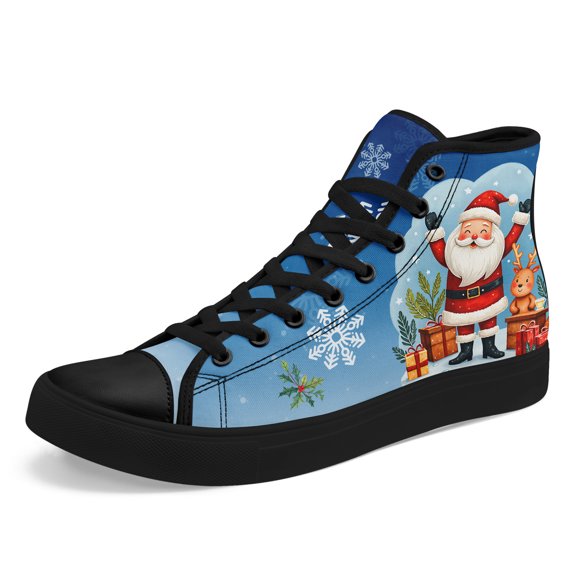 Coolcustomize Men's Plus Size High-Top Christmas Shoes with Santa & Reindeer - Women's All-Season Lace-Up Sneakers, Outdoor Travel & Holiday Parties - Gift for Big & Tall Men (Year-Round Wear)