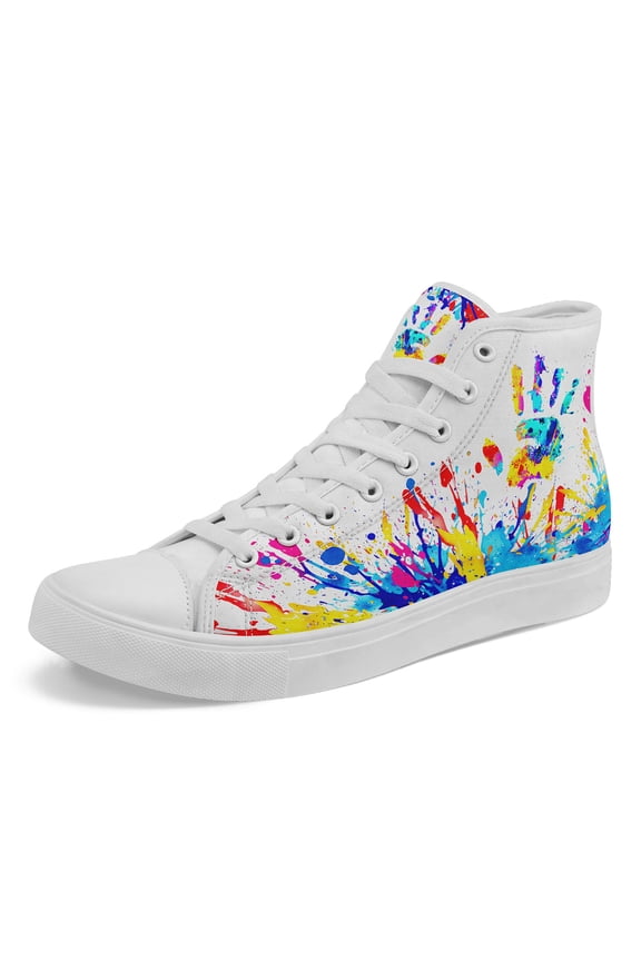 Men's Plus Size High-Top Sneakers, Vibrant Neon Splash Design Casual Shoes, Lace-Up Streetwear Boots for Walking, Travel & Fashion Enthusiasts - Urban Fashion Footwear, Trendy Footwear