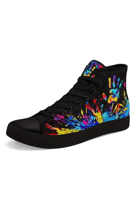 Men's Plus Size High-Top Sneakers, Vibrant Neon Splash Design Casual Shoes, Lace-Up Streetwear Boots for Walking, Travel & Fashion Enthusiasts - Urban Fashion Footwear, Trendy Footwear