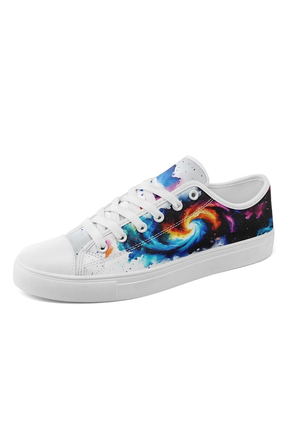 Men's Plus Size Lace-Up Bright Galaxy Swirl Sneakers, Comfortable Lightweight Dailywear All-Season Casual Shoes, Fabric Upper & insole, Round Toe Canvas Shoes for Daily Wear & Style