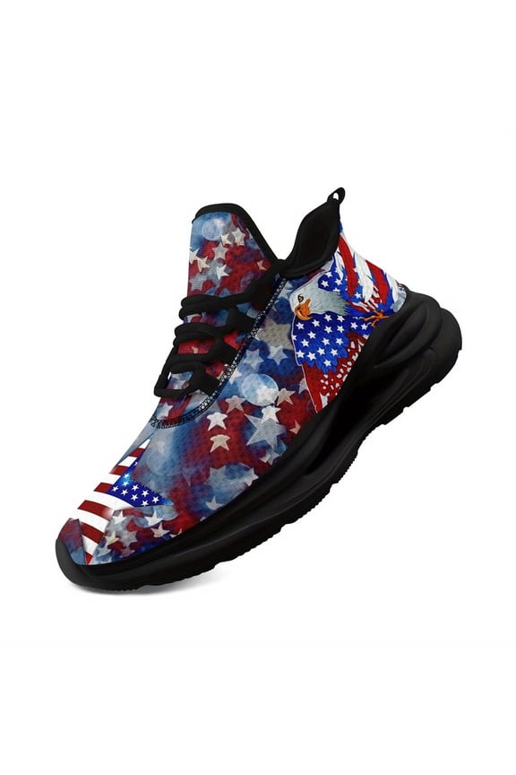 Men's Plus Size Patriotic American Flag & Eagle Sneakers - Gym, Walking, Everyday Sneakers with Cushioned Midsole, Breathable Fabric Upper Flag Casual Boots, Ideal for Patriotic Events