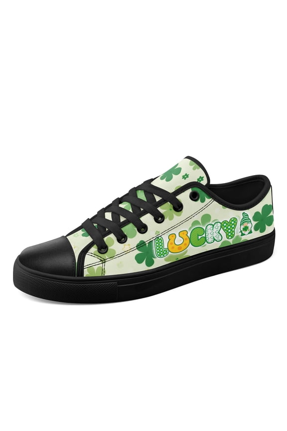 Men's Plus Size St. Patrick'S "" & Clover Print Casual Sneakers | Comfortable Lightweight Dailywear, Lace-Up Canvas Shoes, Fabric Upper & Sole, Steetwear Design, Round Toe Casual Shoes