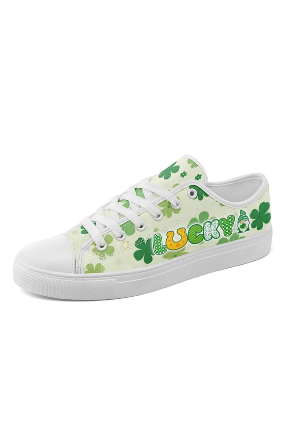 Men's Plus Size St. Patrick'S "" & Clover Print Casual Sneakers | Comfortable Lightweight Dailywear, Lace-Up Canvas Shoes, Fabric Upper & Sole, Steetwear Design, Round Toe Casual Shoes