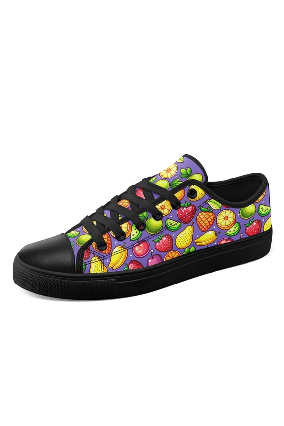 Men's Plus Size Whimsical Bold Colorful Fruit Design Print Purple Sneakers, Comfort Lightweight Dailywear Casual Shoes With Fabric Upper & Sole, Round Toe Lace-Up Low Top Canvas Shoes