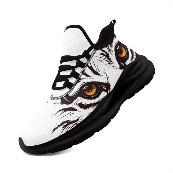 Coolcustomize Men's Plus Size Wild Tiger Print Casual Sneakers - Breathable Fabric Upper, Durable EVA Sole with Midsole, Low-Top Lace-Up Design for Walking, Running & Casual Wear, Women's Sport Shoes