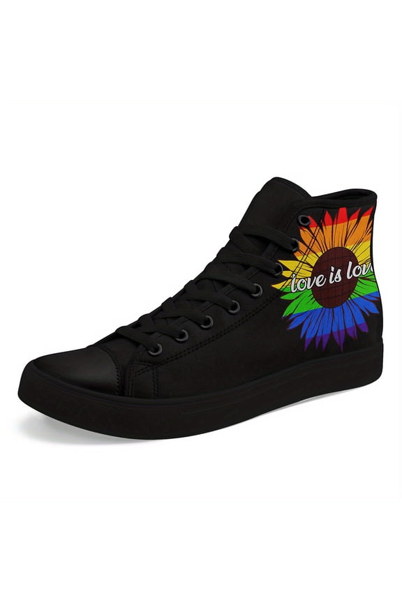 Men's Pride Love Couple Stylish Sneakers, LGB Rainbow Flower Design Casual Shoes, Unisex Boot for Daily Wear, Street Fashion, Outdoor Activity & Walking, Idear Gift for Lovers & Friends