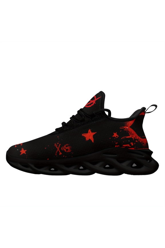 Men's Punk Street Sneakers - Lightweight Gym Shoes with Red Skull & Star Graphic, Breathable - Lace-Up Trainer for Running, Urban Fashion, Gym Shoes, Street Style Casual Footwear