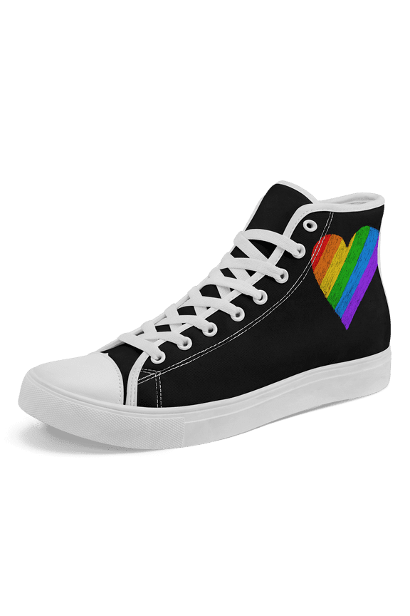 Men's Rainbow Heart Design Casual Sneakers, Non-Slip Durable Sole, All-match Couple Sneakers for Daily Wear, Unisex Gym Training Sport Walking Shoes, Perfect Gifts for Valentine's Day