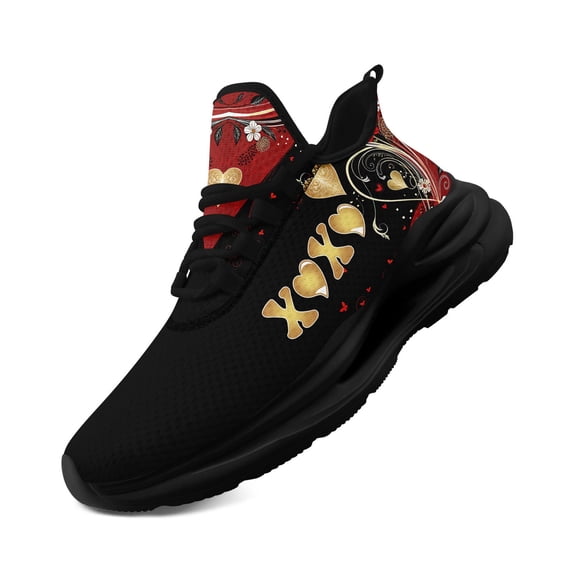 Coolcustomize Men's Red & Golden "X&X" Heart & X-Logo Breathable Sneakers - Wide Fit Lightweight Trainers Suitable for Outdoor, Casual Wear - Comfortable Sports Running Shoes with Cushioned Sole