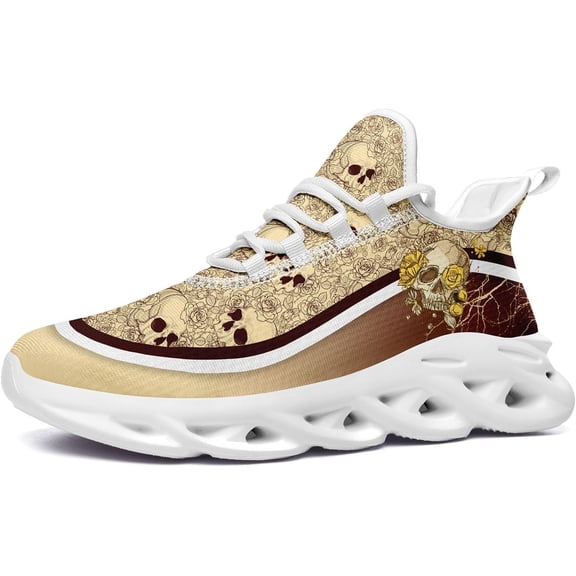Coolcustomize Men's Road Runnig Shoes Non-Slip Lightweight Fashion Skull Rose Walking Sneaker Athletic Cool Cushioned Sport Shoes for Women