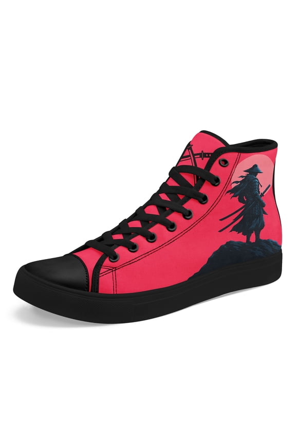 Men's Samurai Warrior Themed High-Top Sneakers - Katana & Samurai Motif, Plus Size Available, All-Season Casual Streetwear Shoes for, Themed Parties & Daily Wear Footwear