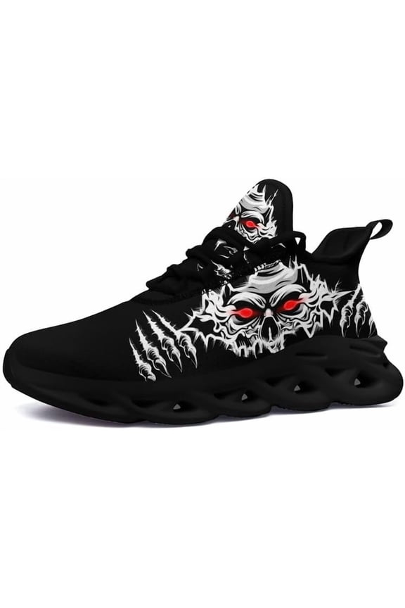 Men's Skull Running Shoes Lightweight Cushion Sports Walking Shoes Cool Non Slip Gym Training Breathable Tennis Shoes