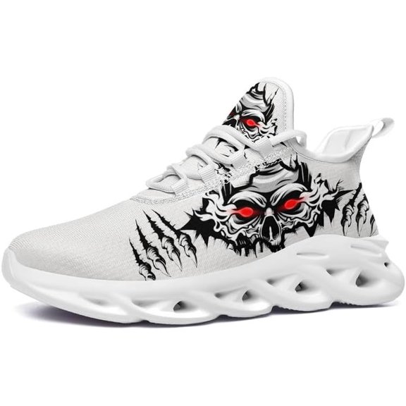 Coolcustomize Men's Skull Running Shoes Lightweight Cushion Sports Walking Shoes Cool Non Slip Gym Training Breathable Tennis Shoes