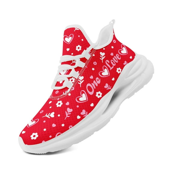 Coolcustomize Men's Sneakers, "One Love" Heart Print, Breathable All-Season Sports Shoes with EVA Sole, Lace Closure Trainers, Fabric Upper & Insole, Round Toe Lightweight Wide Fit Casual Footwear