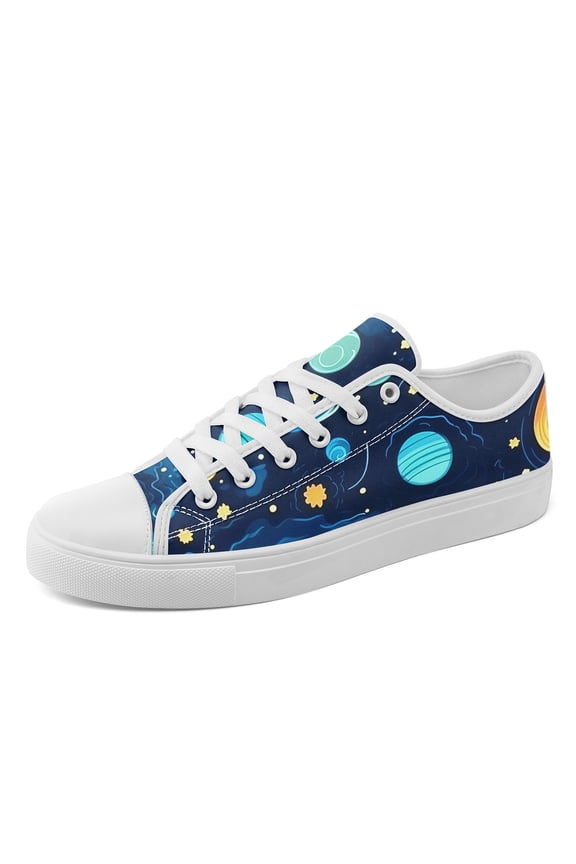 Men's Space Galaxy Moon & Planet Graphic Sneakers, Comfortable Lace-Up Canvas Shoes with Round Toe, Plus Size Casual Outdoor Travel Streetwear (Astronomy-Themed) - Low-Top Casual Shoes