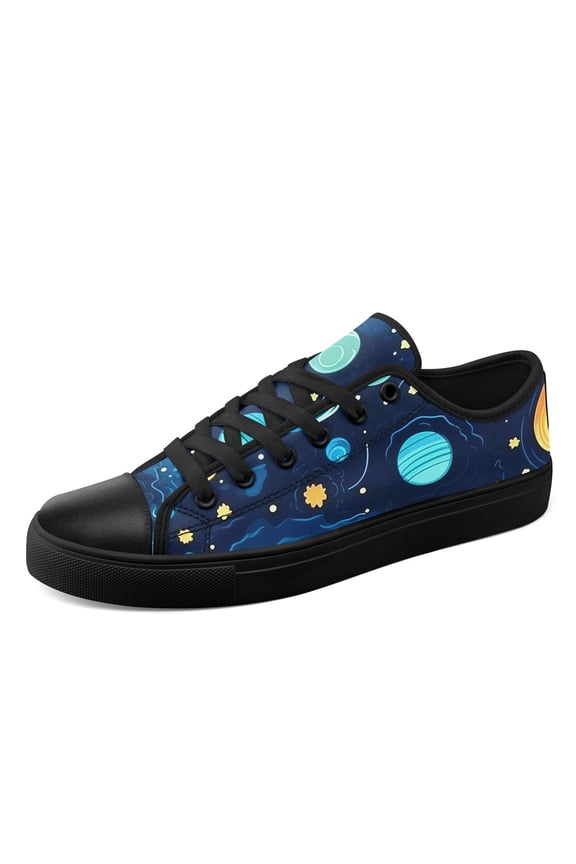Men's Space Galaxy Moon & Planet Graphic Sneakers, Comfortable Lace-Up Canvas Shoes with Round Toe, Plus Size Casual Outdoor Travel Streetwear (Astronomy-Themed) - Low-Top Casual Shoes