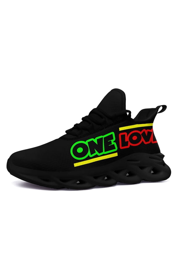Men's Sport Casual Sneakers Wide Fit | Neon "One Love" Print, Lightweight & Comfortable Trainers for Outdoor Walking/Streetwear, Low Top Breathable Cushioned EVA Sole Running Shoes