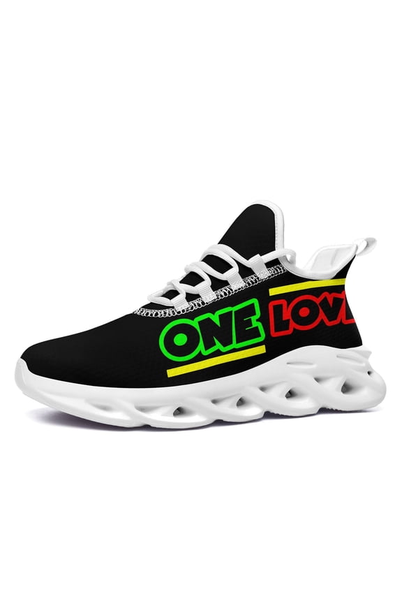 Men's Sport Casual Sneakers Wide Fit | Neon "One Love" Print, Lightweight & Comfortable Trainers for Outdoor Walking/Streetwear, Low Top Breathable Cushioned EVA Sole Running Shoes