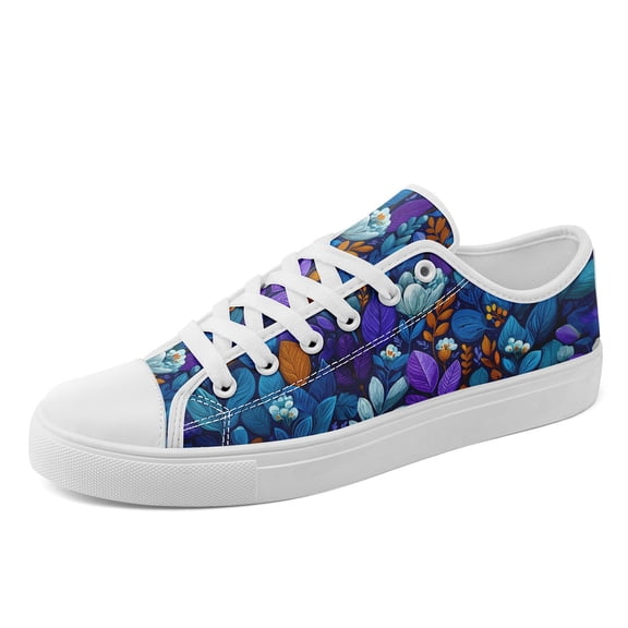 Coolcustomize Men's Stunning Forest Flora Art Design Printed Sneakers, Purple/Blue/Orange, Lightweight Dailywear Plus Size Casual Walking Shoes, Fabric Upper, Round Toe Lace-up Low Top Canvas Shoes
