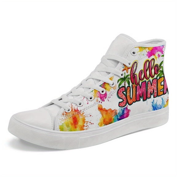 Coolcustomize Men's Summer Style Print High-Top Sneakers, Colorful Trendy Fashion Design Breathable Lightweight Casual Couple Shoes for Summer Holidays, Perfect for Parties, Father'S Day Gifts
