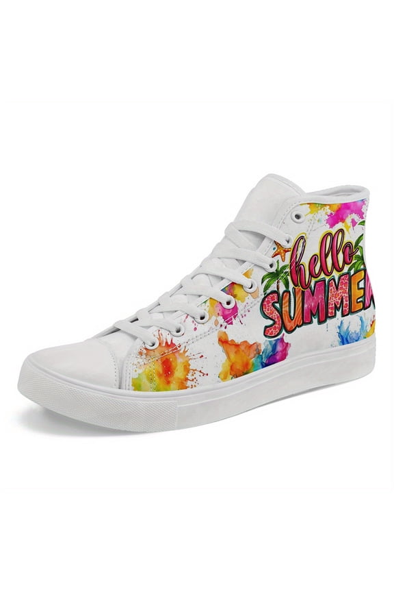 Men's Summer Style Print High-Top Sneakers, Colorful Trendy Fashion Design Breathable Lightweight Casual Couple Shoes for Summer Holidays, Perfect for Parties, Father'S Day Gifts
