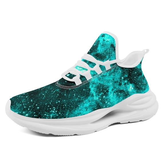 Coolcustomize Men's Teal & Cosmic Galaxy Sneakers with -Absorbing Midsole Suspension, Lightweight Breathable Sneakers Suitable for Casual Wear, Running, Womens Street Style Trainer (Teal Space Print)