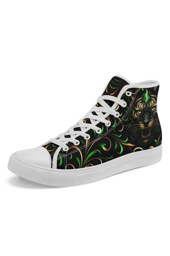 Men's Tiger-Themed High-Top Sneakers, Tiger Face Graphics Streetwear Shoes , Lace-Up Closure & Cushioned for Daily Walking, Travel, Gym - Durable Rubber Sole Casual Shoes (Ideal Gift)