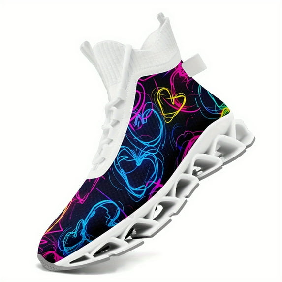 Coolcustomize Men's Trendy Casual Sports Sneakers with Neon Heart Design, Ideal for Couples and, Comfortable Breathable Shoes Perfect for Running, Walking, Outdoor Activity, Daily Use