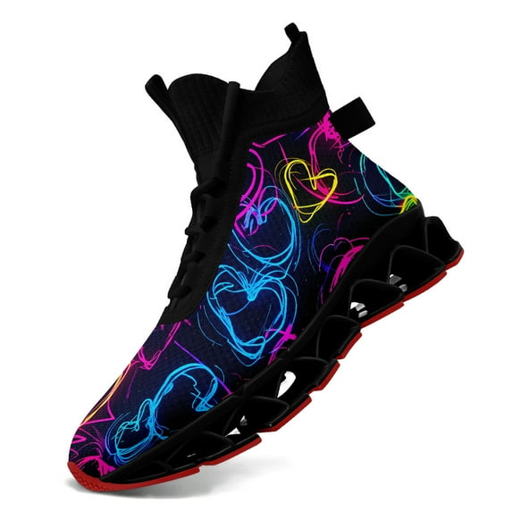 Coolcustomize Men's Trendy Casual Sports Sneakers with Neon Heart Design, Ideal for Couples and, Comfortable Breathable Shoes Perfect for Running, Walking, Outdoor Activity, Daily Use