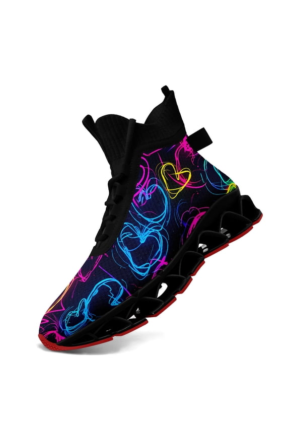 Men's Trendy Casual Sports Sneakers with Neon Heart Design, Ideal for Couples and, Comfortable Breathable Shoes Perfect for Running, Walking, Outdoor Activity, Daily Use
