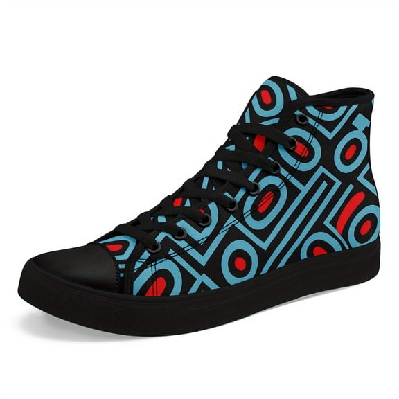 Coolcustomize Men's Tribal Ethnic Pattern Lace-Up High-Top Sneakers - Breathable Fabric Upper Casual Boots, Style Statement Footwear, Daily Wear Shoes, Artistic Design, Comfortable Lining, Urban Wear