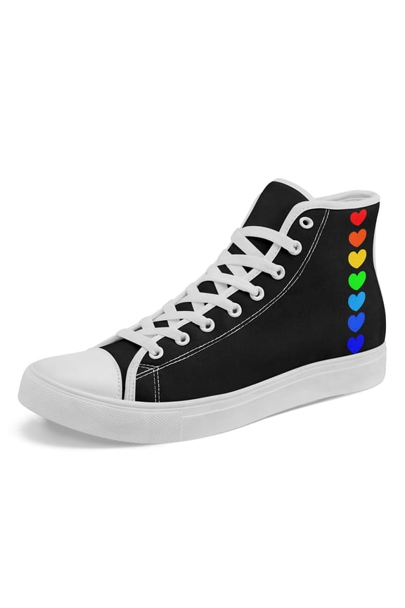 Men's & Unisex Rainbow Heart Accent High-top Sneakers - Lightweight Short Walking Shoes, Fabric & Rainbow Heart Design for Streetwear, Music Festivals, Gym - Casual Fashion Footwear