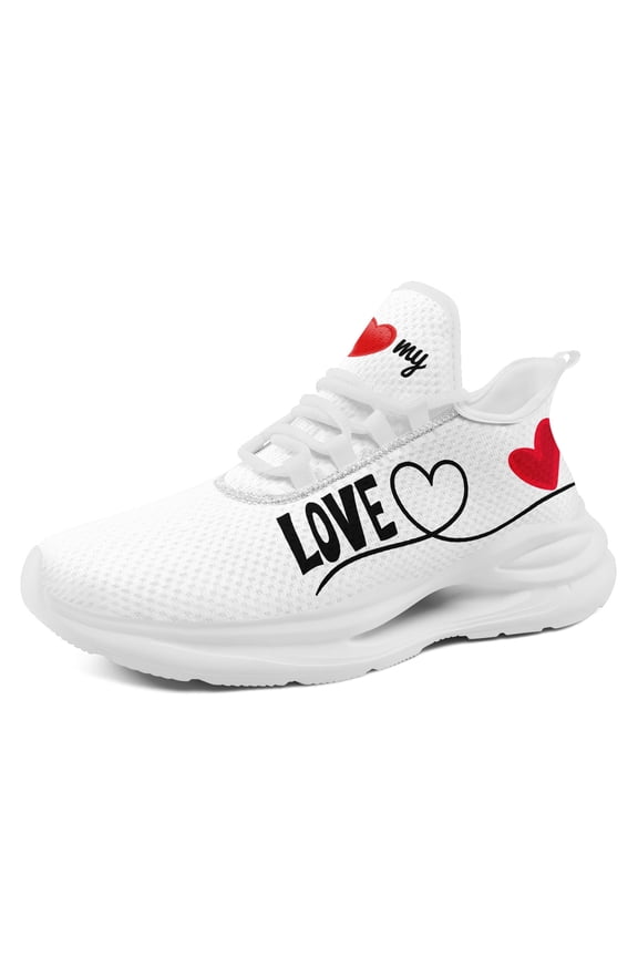 Men's Wide Fit LOVE Heart Sneakers | Fashion Casual Running Walking Couple Shoes, Comfort Trainers, Low Top, Cushioned Sole, Lace Closure, Random Printing, Suitable for Valentine's Day