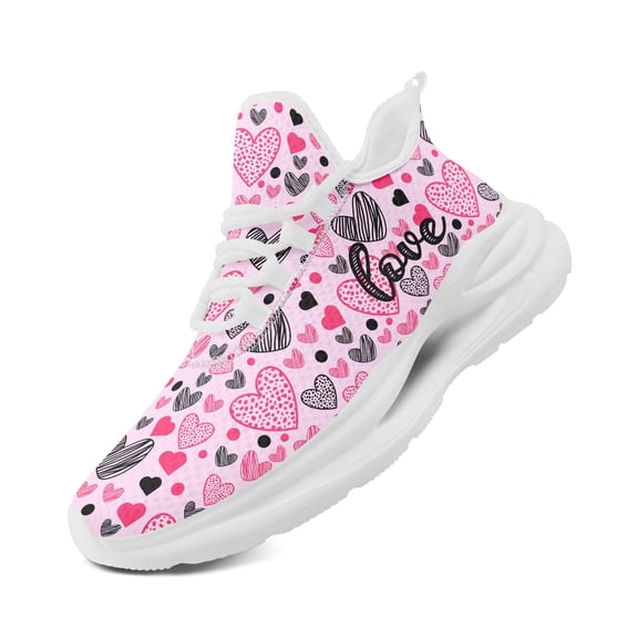 Coolcustomize Men's Wide Fit Sneakers - Breathable Low-Top Valentine's Pink "Love" Heart Print Comfortable Cushioning, Lace-Up Trainers Suitable for Outdoor & Daily Wear - Couple's Running Shoes