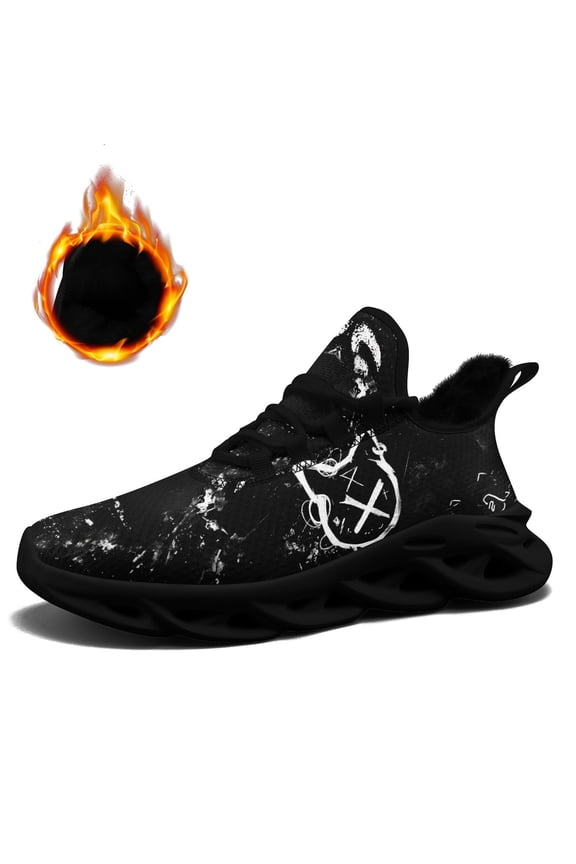 Men's Winter Warm Lined Sneakers, Gothic Graffiti Print Lace-Up Low-top Trainers, PLUS SIZE Streetwear Shoes, Round Toe Athletic Shoes for Casual, Urban Style, Trendy Casual Attire