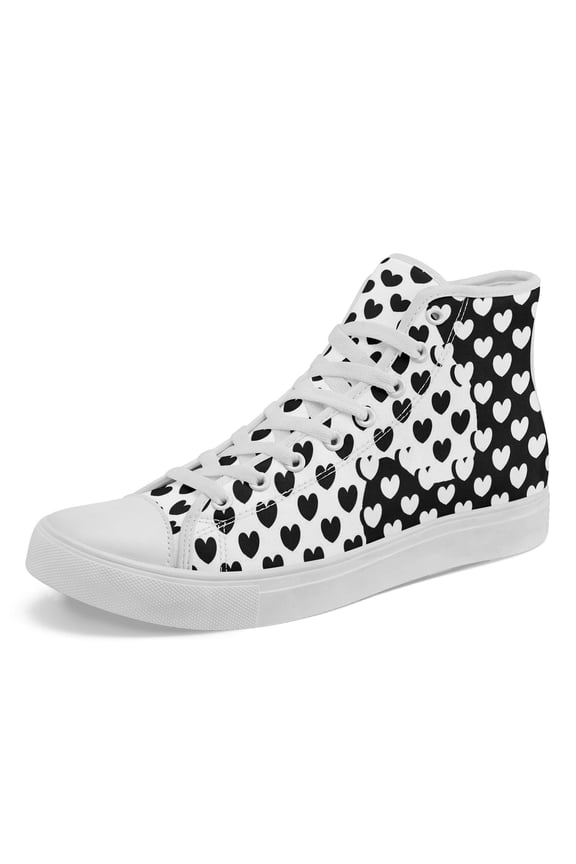 Men's & Women's Gothic Heart & Black/White Heart Print High-Top Sneakers, Lace-Up Chunky Platform Shoes with Heart Cutouts, Couple's Comfort Casual Canvas Shoes for Outdoor, Daily Wear