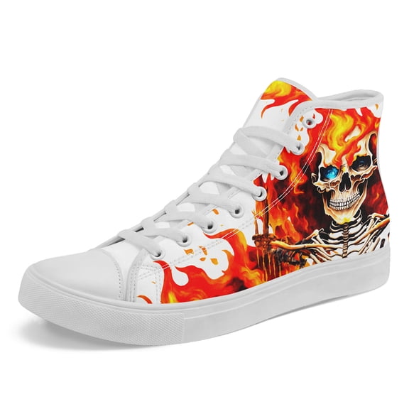 Coolcustomize Mens Gothic High-top Sneakers, Lightweight Breathable Fabric Upper & Rubber Sole, Lace-Up Ankle Boots for Hiking, Running, Casual Wear, All-Season Comfort with Bold Skull Graphic Design