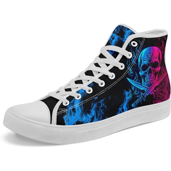Coolcustomize Mens Gothic Skull Rose High Top Canvas Sneakers Punk Rock Floral Cool Lace-Up Casual Shoes Womens Edgy Streetwear Aesthetic