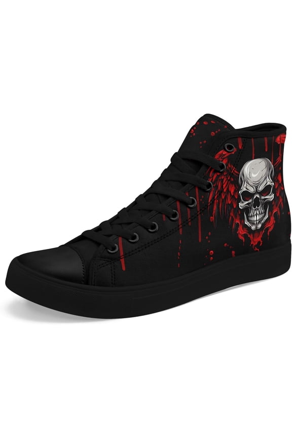 Mens Gothic Skull Rose High Top Canvas Sneakers Punk Rock Floral Cool Lace-Up Casual Shoes Womens Edgy Streetwear Aesthetic