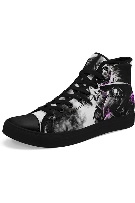 Mens High Top Sneakers Lace-Up Gothic Designed Casual Steet Canvas Shoes for Women Red and Black Skull Shoes