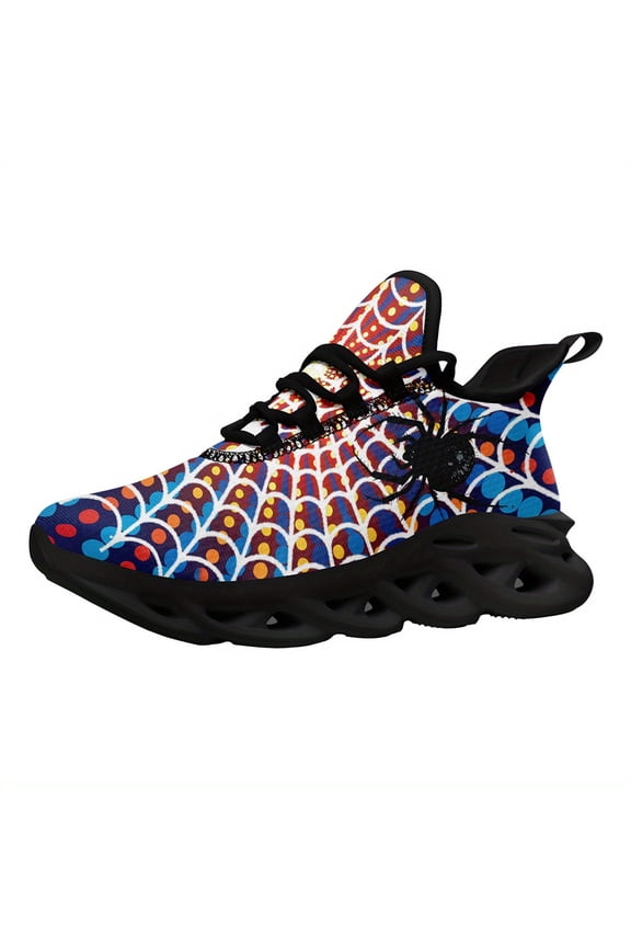 Mens Plus Size Spider Web Print Sneakers - Breathable, Comfortable & Stylish Low-Top Trainer with Cushioned EVA Sole for Casual & Active Wear, Outdoor Stylish Spider Sport Shoes