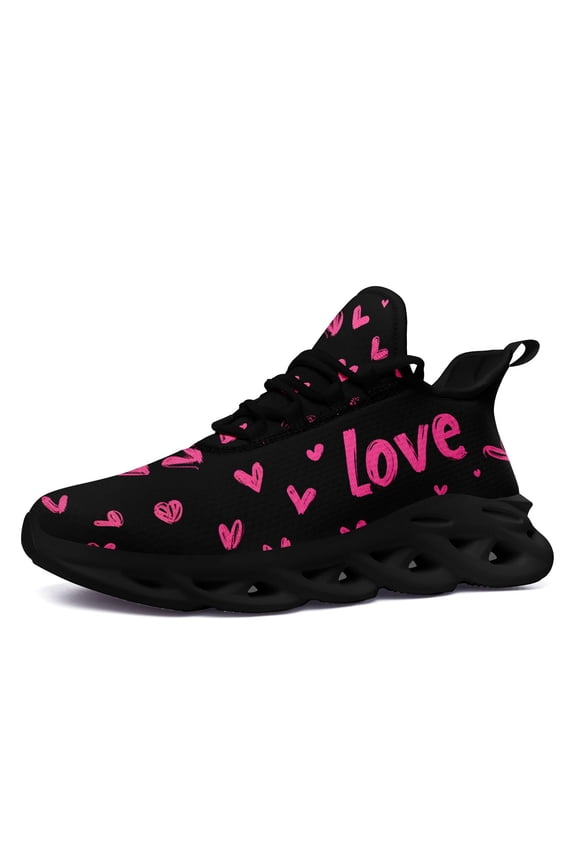 Mens Valentine's Day Pink Heart & Love Lettering Sneakers - Lightweight Breathable Low-top Trainers with Cushioning Suitable for Gym, Casual Wear - Matching Couple Outfits for Him & Her