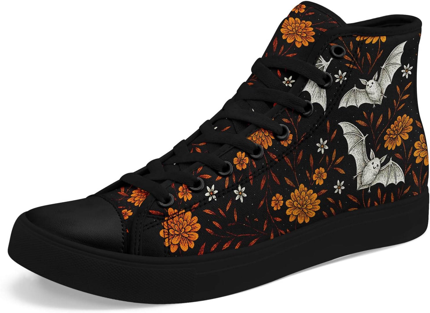 Vintage Black and Orange High-Top Sneakers Coolcustomize Mens Vintage Floral High Top Canvas Sneakers  main image 3