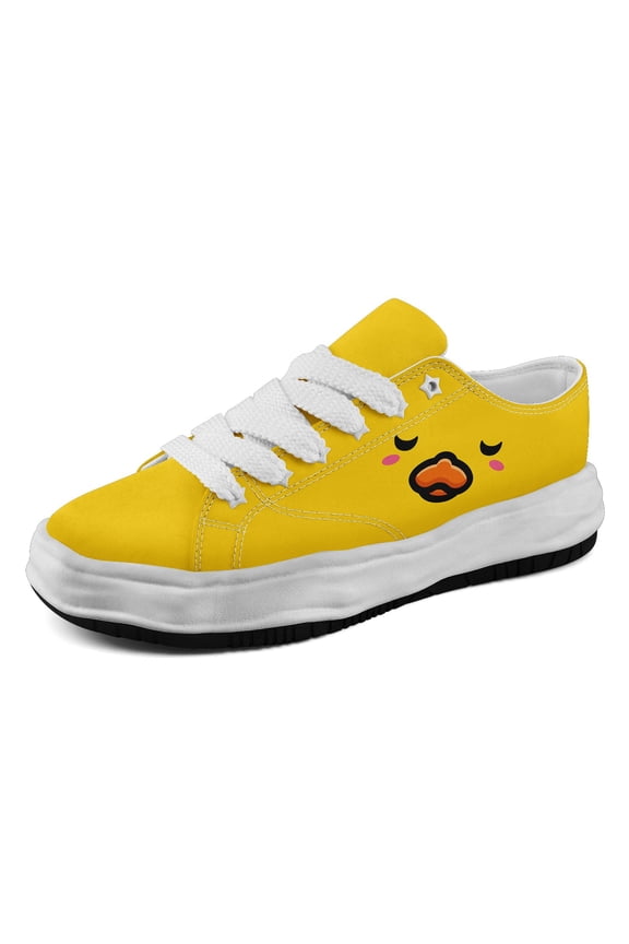 Mens & Womens Low-Top Chunky Sneakers | Stylish Yellow Duck Casual Shoes, Trendy Streetwear Lace-Up Trainers, PLUS SIZE, Fabric Upper, EVA and Rubber Sole, All-Season Wear