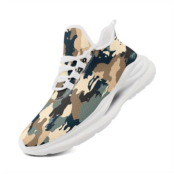 Coolcustomize Plus Size Men's Chunky Camo Print Sneakers, Breathable Lightweight Streetwear Shoes with EVA Cushioned Midsole, Casual Running & Walking, Sporty Athletic Trainers, Non Slip Shoes