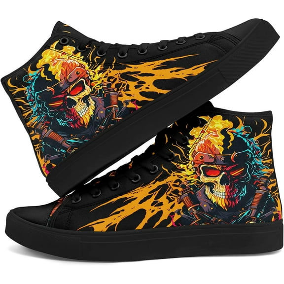 Coolcustomize Skull High Top Canvas Sneakers for Men Women, Gothic Floral Print Streetwear Casual Fashion Skate Shoes
